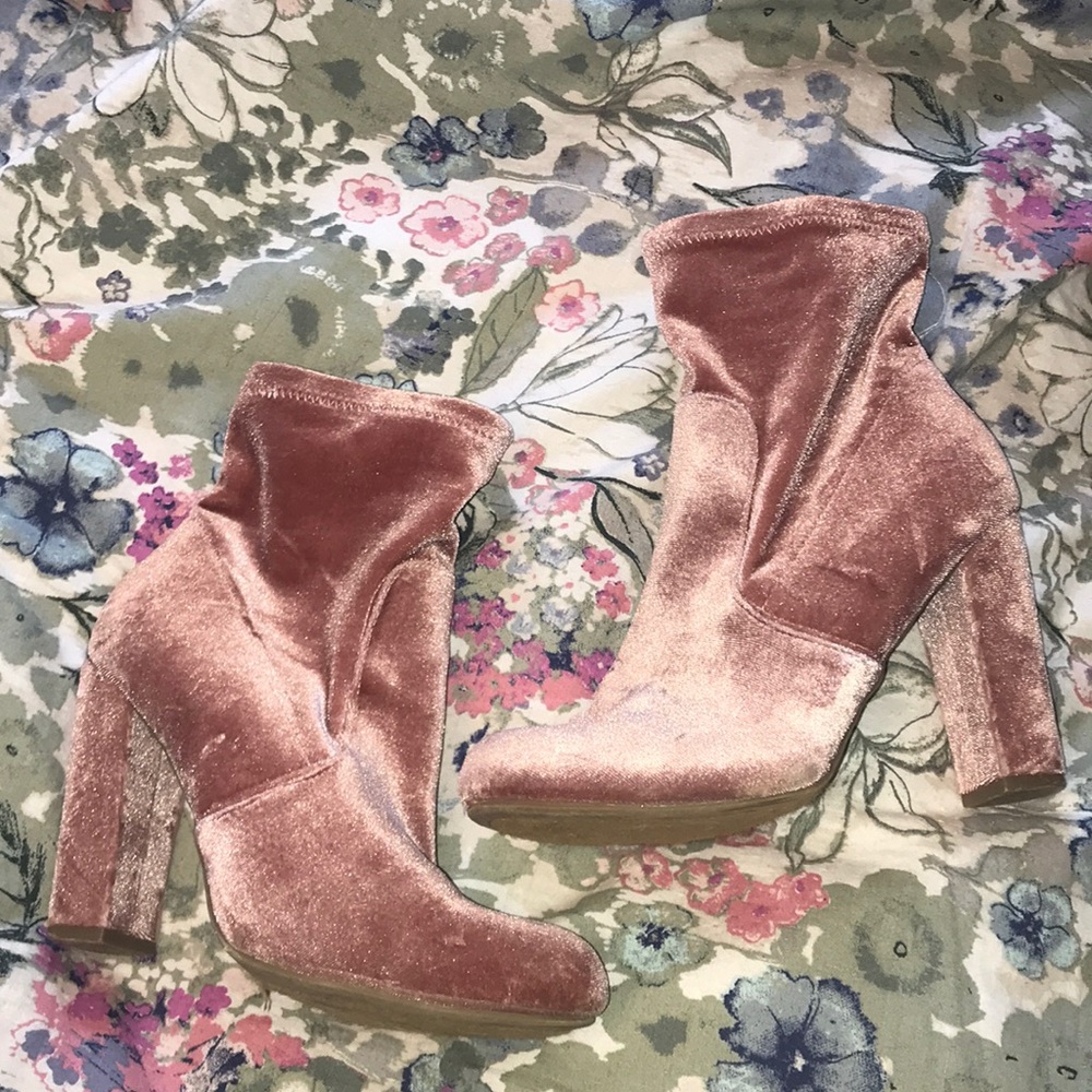 Pink velvet booties